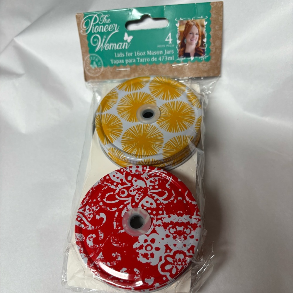 The Pioneer Woman Set of 4 Mason Jar Lids with Straw Holes